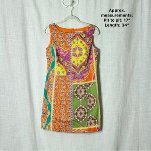 Peter Nygard Petite 8 Shift Dress Paisley Patchwork Sleeveless Resort Boho Retro